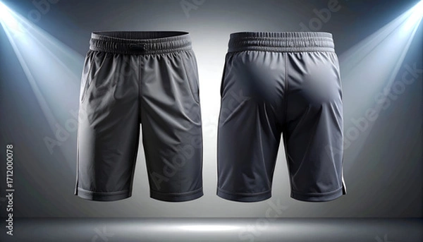 Obraz Stylish athletic shorts, front and back view, perfect for sports and training.