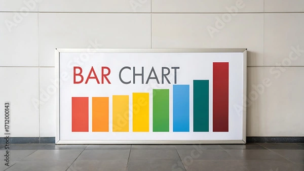 Fototapeta Framed Bar Chart Poster with Colorful Vertical Bars on Tiled Wall
