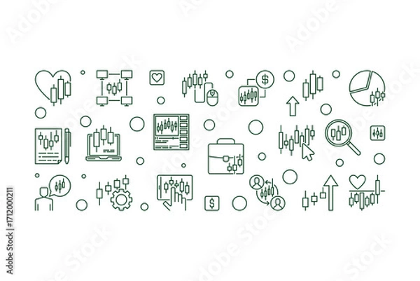 Fototapeta Investing in Cryptocurrency vector Trading horizontal banner in thin line style