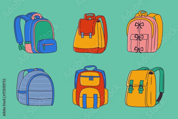 Fototapeta Colorful Backpack Vector Set for School Design