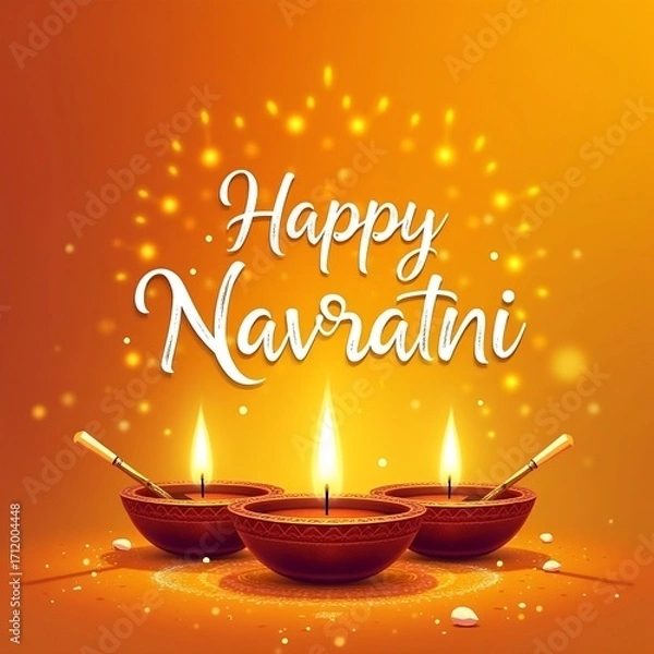 Fototapeta 'Happy Navratri' text in glowing fdecorative background 