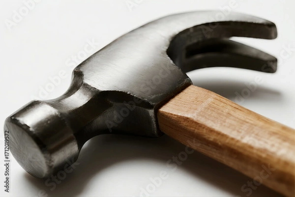 Fototapeta Close-up view of a metallic hammer with a wooden handle