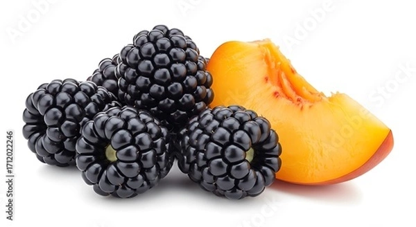 Obraz Blackberries and Peach Slice Close Up.