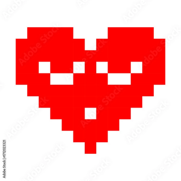 Obraz Pixelated red heart with cheerful facial expression, digital retro design for gaming, romance, fun projects, and Valentine's Day symbolic art