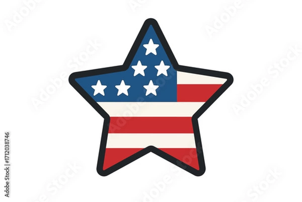 Fototapeta Star with USA flag. Patriotic American symbol. Icon for Independence Day, 4th of July, Memorial Day, Veterans Day. US national pride emblem. Vector cartoon graphic.
