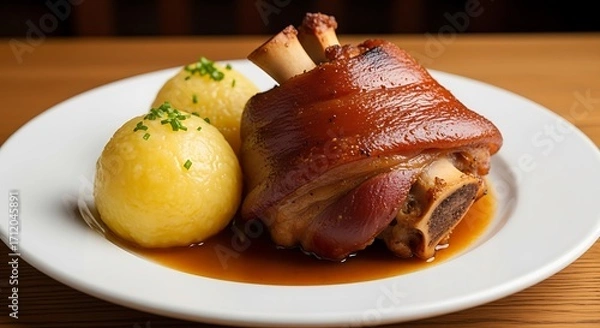 Obraz Roasted Pork Knuckle with Potato Dumplings.