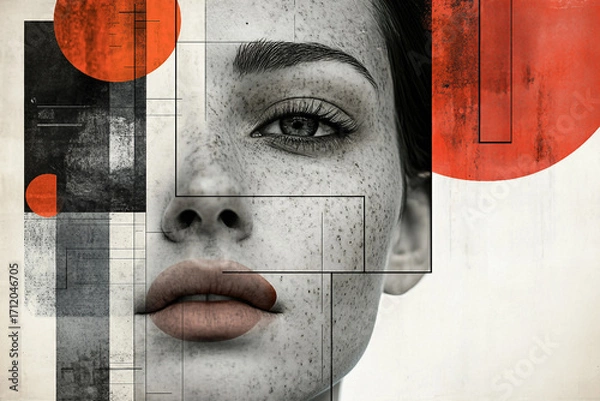 Fototapeta Retro Vintage Psychedelic Collage Representing Schizophrenia and Fragmented Identity, Generative AI