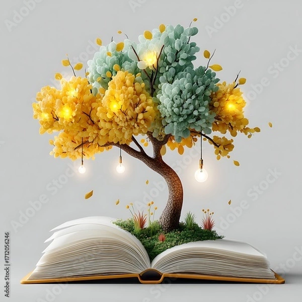 Fototapeta fantasy tree sprouting from storybook pages high resolution picture