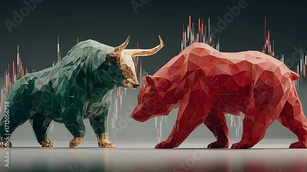 Fototapeta futuristic bull and bear financial concept high resolution picture