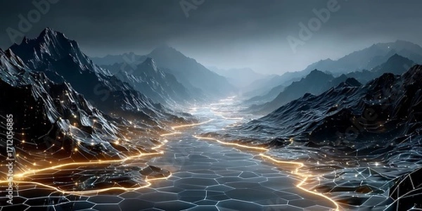 Fototapeta futuristic mountainscape with glowing surface design high resolution picture