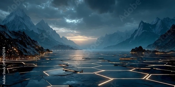 Fototapeta glowing futuristic terrain with hexagon lights high resolution picture