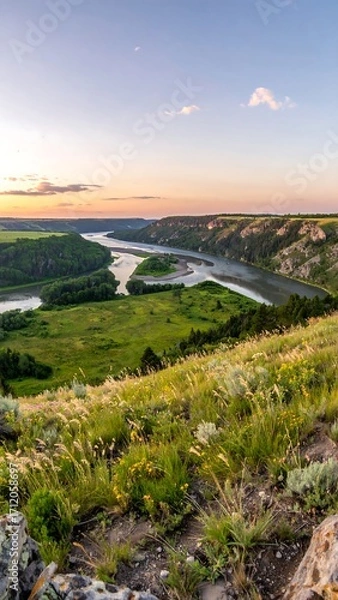 Obraz River valley at sunset