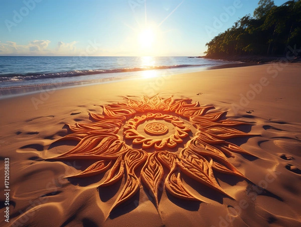 Fototapeta Extraordinary High angle view of text on sand at beach