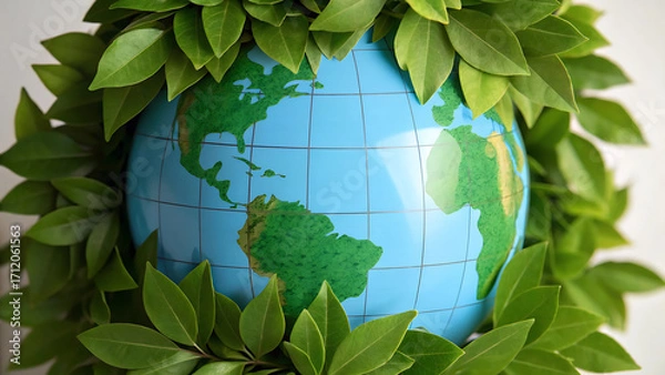 Fototapeta Globe Surrounded by Green Leaves – Environmental Conservation Concept
