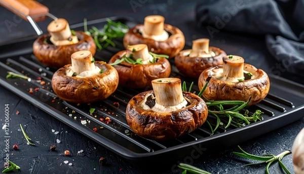 Obraz Roasted mushrooms on a griddle