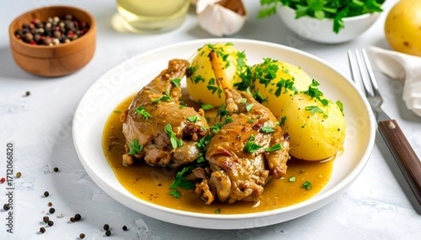 Obraz Roasted rabbit with potatoes