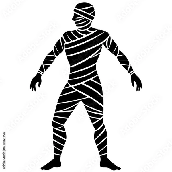 Fototapeta Mummy Full Pose With Flowing Bandages Icon Vector Silhouette