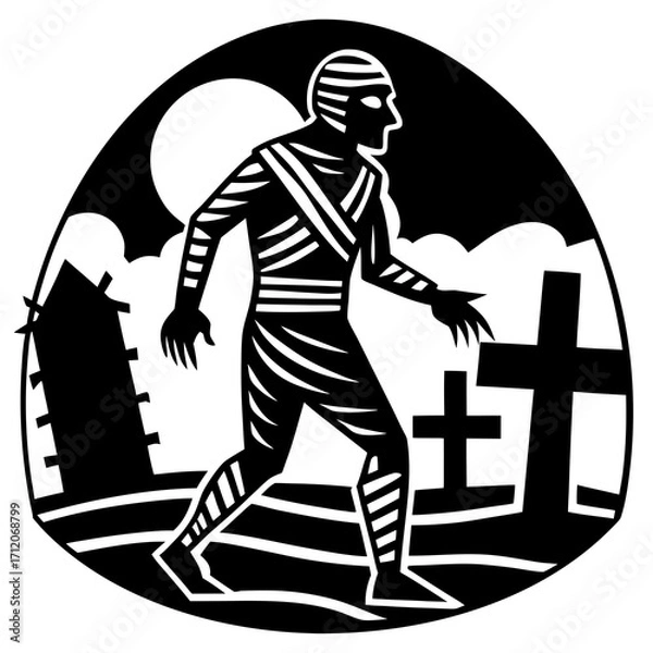Fototapeta Mummy Walking In Graveyard Icon Vector Silhouette
