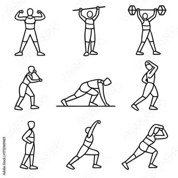 Fototapeta Set of Bodybuilding Poses and Workouts