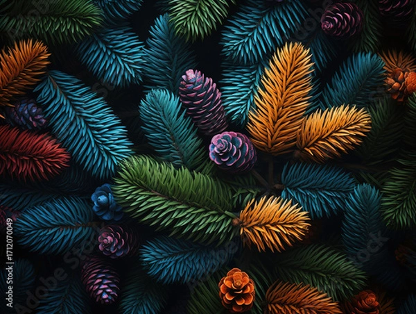 Fototapeta Excellent Green christmas tree branches christmas new year winter border with realistic branches