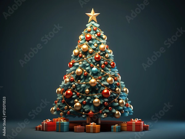 Fototapeta Luxurious A Christmas tree with presents around