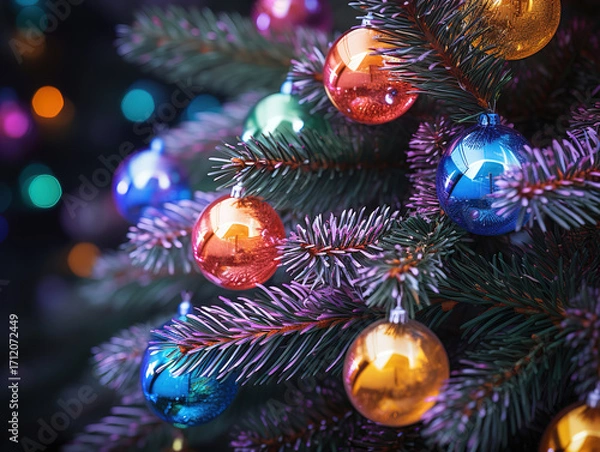 Fototapeta Superb View of christmas tree decorated with ornaments