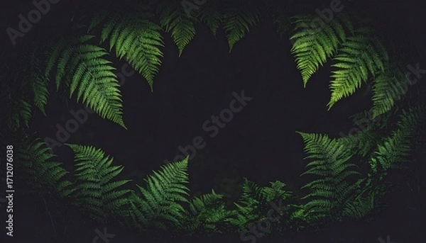 Obraz Lush Green Fern Frame Nature's Dark Embrace