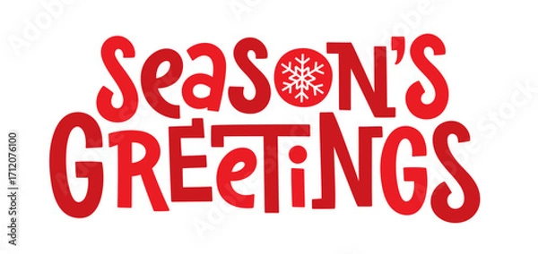 Fototapeta SEASON'S GREETINGS red vector hand lettering banner with snowflake motif