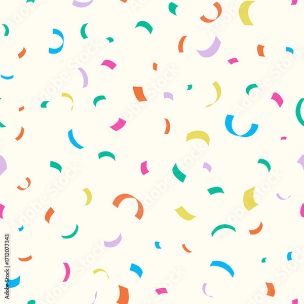 Fototapeta Colorful party seamless pattern. Confetti background. Flat style. Celebration wrapping paper design. Kids party festive texture