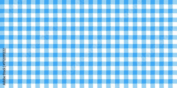Fototapeta Blue vichy pattern with seamless texture with white square. Gingham picnic tablecloth background for scottish paper design. Abstract plaid grid wrapping material for cozy easter or spring wallpaper.