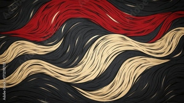 Fototapeta Abstract Flowing Waves in Red, Black, and Beige Tones for Design