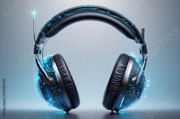 Fototapeta Cybernetic Headphones with Digital Circuitry. Generative AI.
