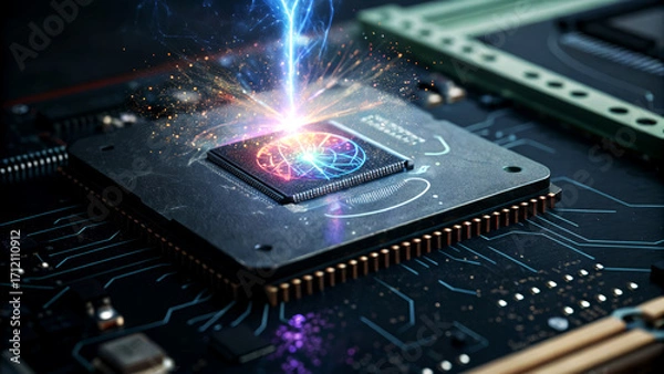 Fototapeta Dynamic AI-Driven Innovation Tech Laboratory Visual Content Futuristic Environment Close-Up View Exploring Agentic Advances in Computing Technology