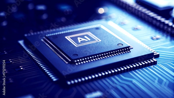 Fototapeta AI-Driven Innovation in Technology Digital Circuit Board Image Futuristic Environment Close-up Viewpoint Agentic Concepts Explored