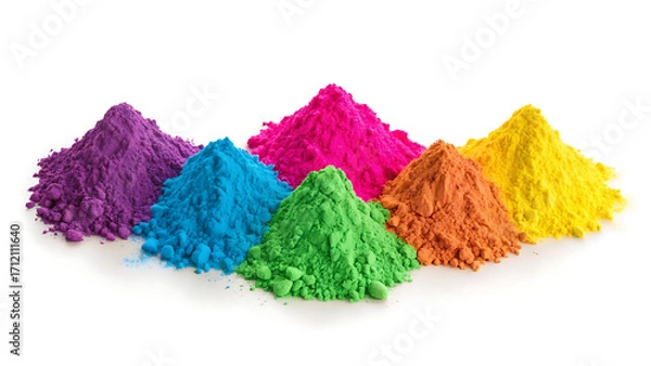 Fototapeta Brightly Colored Powder Piles on White Background – Holi Festival and Art Concept