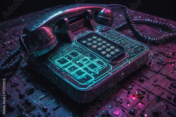 Fototapeta Cyberpunk Neon Push-Button Telephone. Generative AI.