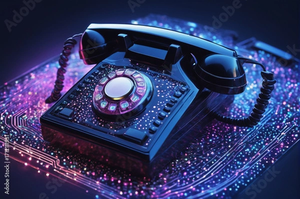 Fototapeta Neon Retro Rotary Telephone. Generative AI.