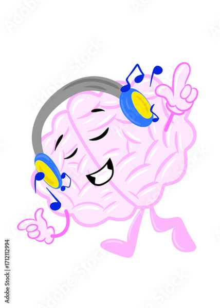 Fototapeta brain enjoy music cute brain icon character design