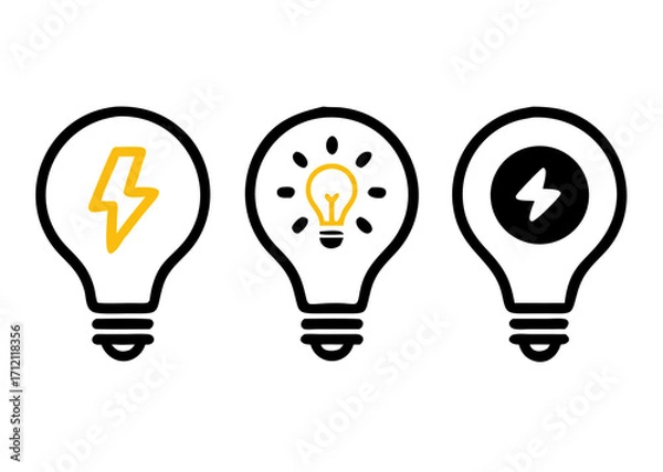 Obraz Lightbulb icon set. Light bulb, electricity, energy symbol or label. Vector illustration.icons
