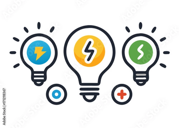 Obraz Lightbulb icon set. Light bulb, electricity, energy symbol or label. Vector illustration.icons
