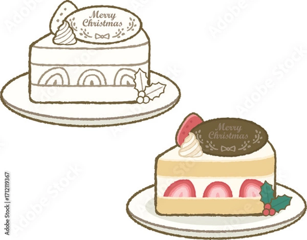 Fototapeta Christmas cake monochrome and color set