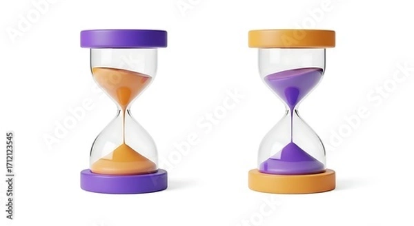 Fototapeta Two colorful 3D hourglasses illustrating time management.