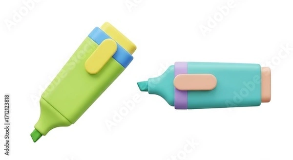 Fototapeta Two colorful highlighter pens isolated on a white background.