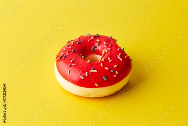 Fototapeta Delicious donut with colorful sprinkles on a vibrant background