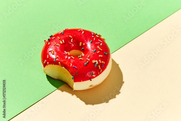 Fototapeta Delicious donut with colorful sprinkles on a vibrant background
