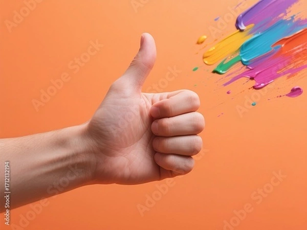 Obraz Thumbs up on orange background