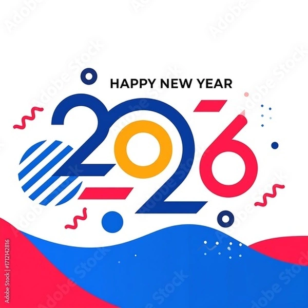 Fototapeta Colorful New Year 2026 Celebration with Artistic Design and Festive Decorations. AI Generative Illustration