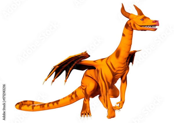 Fototapeta 3D Rendering Fairy Tale Dragon on White