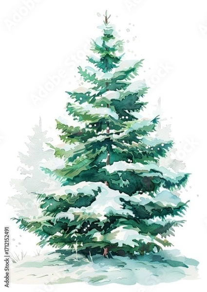 Fototapeta Green Christmas Tree tree illustration watercolor.