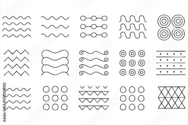 Fototapeta Minimal geometric patterns pack with shapes, lines and contour symbols for decoration